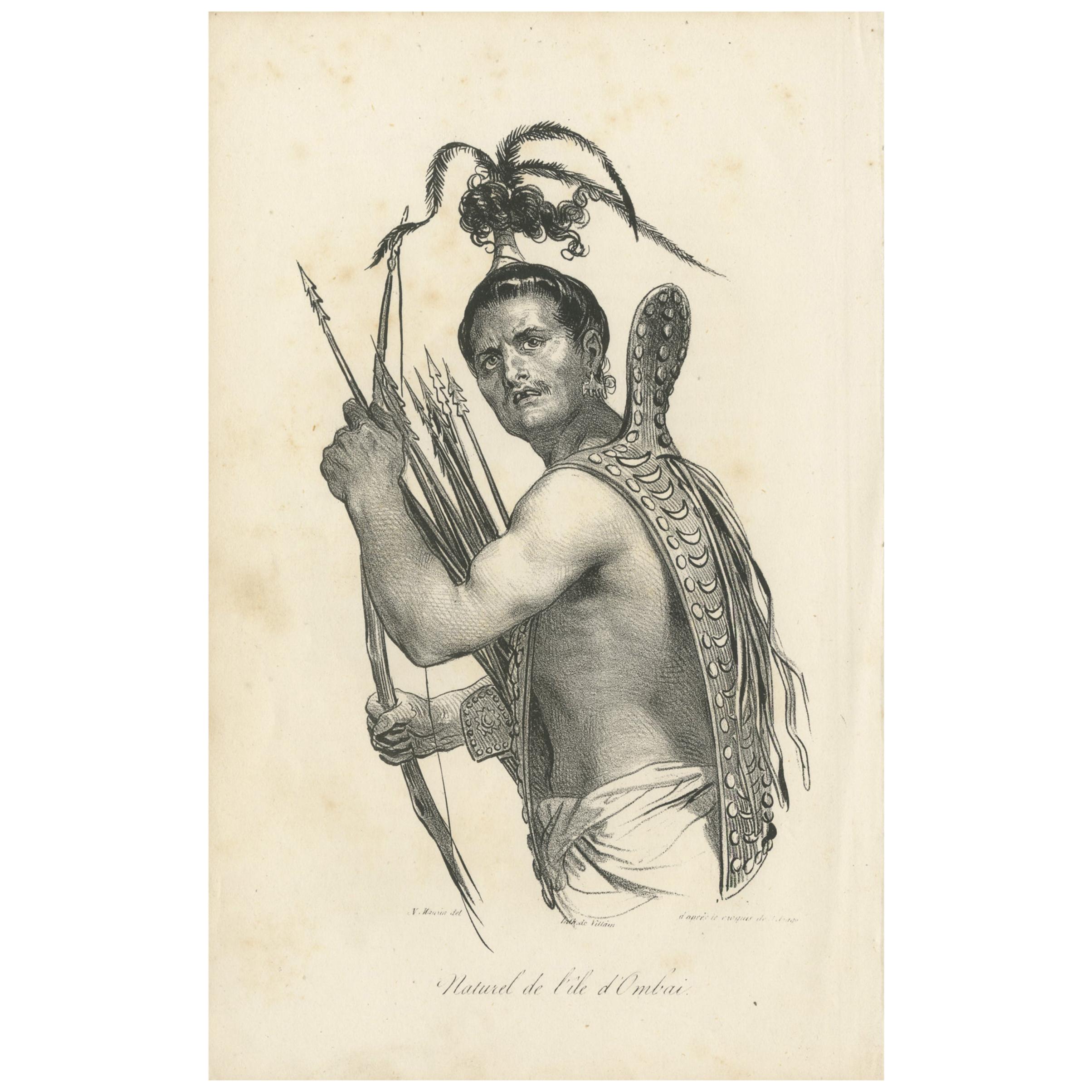 Antiker Druck eines aus dem Ombaier Strait stammenden Künstlers, um 1840