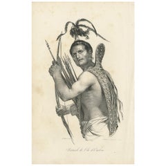 Grabado antiguo de un nativo del Estrecho de Ombai, 'circa 1840'