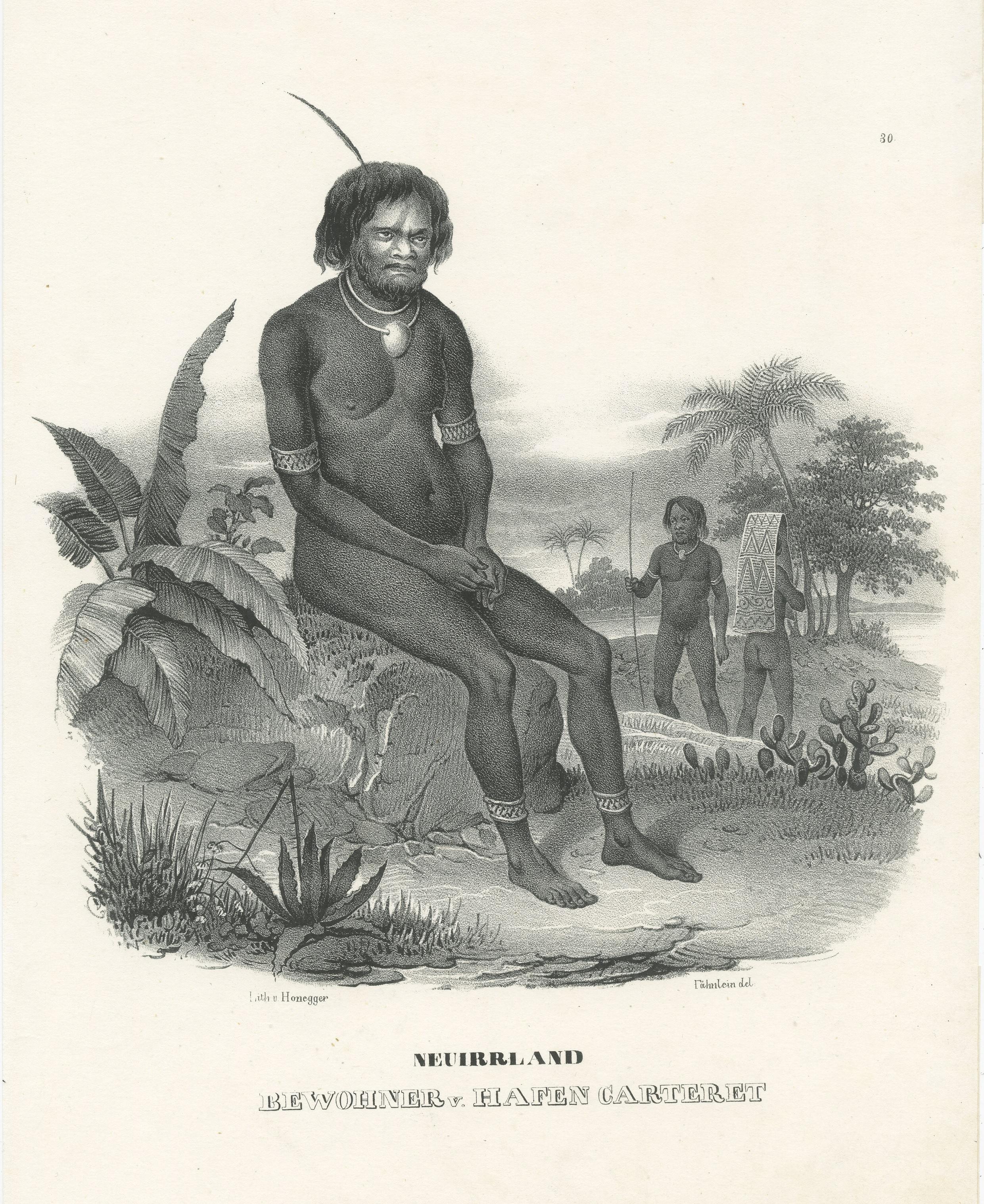 Antique Print of a Native of the Port of Carteret, Bismarck Archipelago In Good Condition For Sale In Langweer, NL