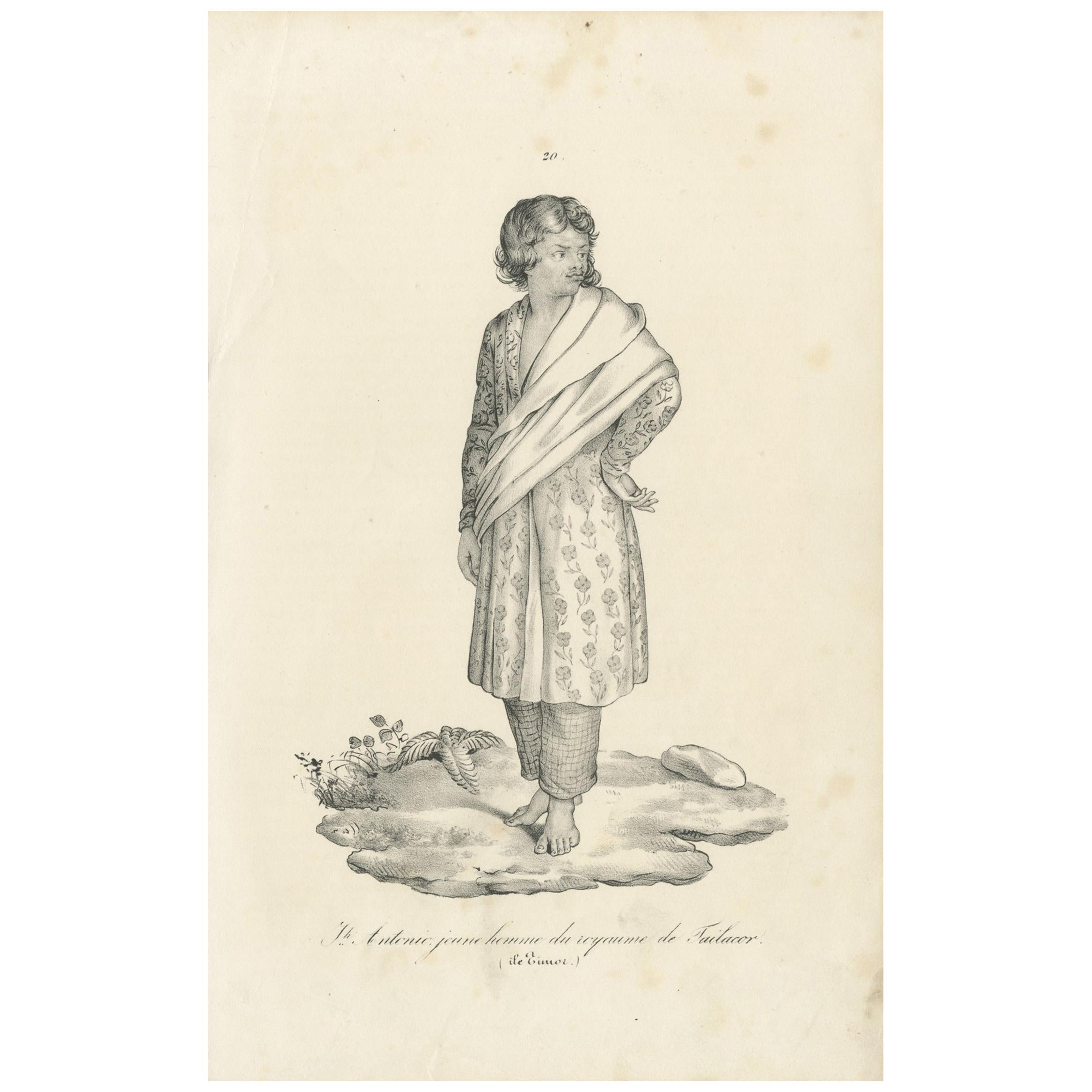 Antique Print of a Native of Timor Island 'circa 1840'