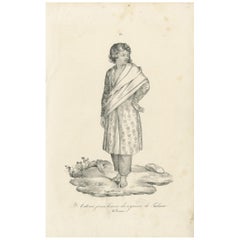 Grabado antiguo de un nativo de la isla de Timor 'circa 1840'