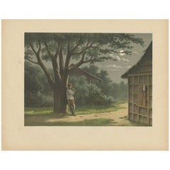 Impression ancienne d'un amérindien jouant de la flûte à Batavia par M.T.H. Perelaer, 1888