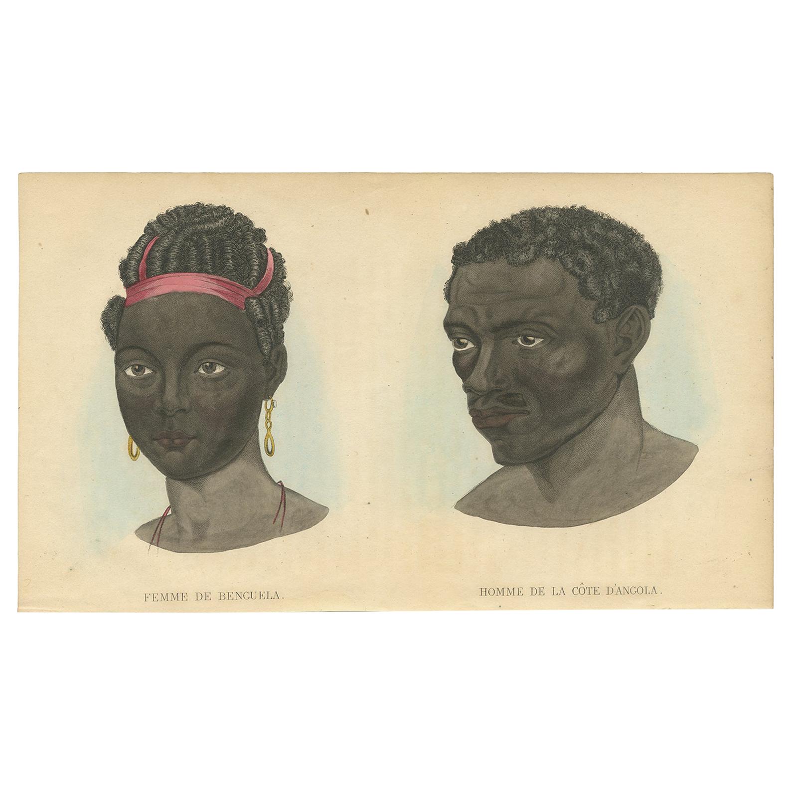 Antique Print of a Natives of Benguela and Coast of Angola by Prichard, 1843 For Sale