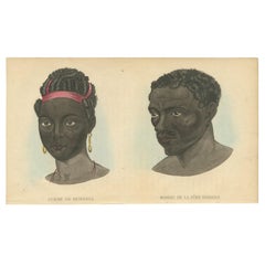 Gravure ancienne d'un indigène de Benguela et de la côte d'Angola par Prichard:: 1843