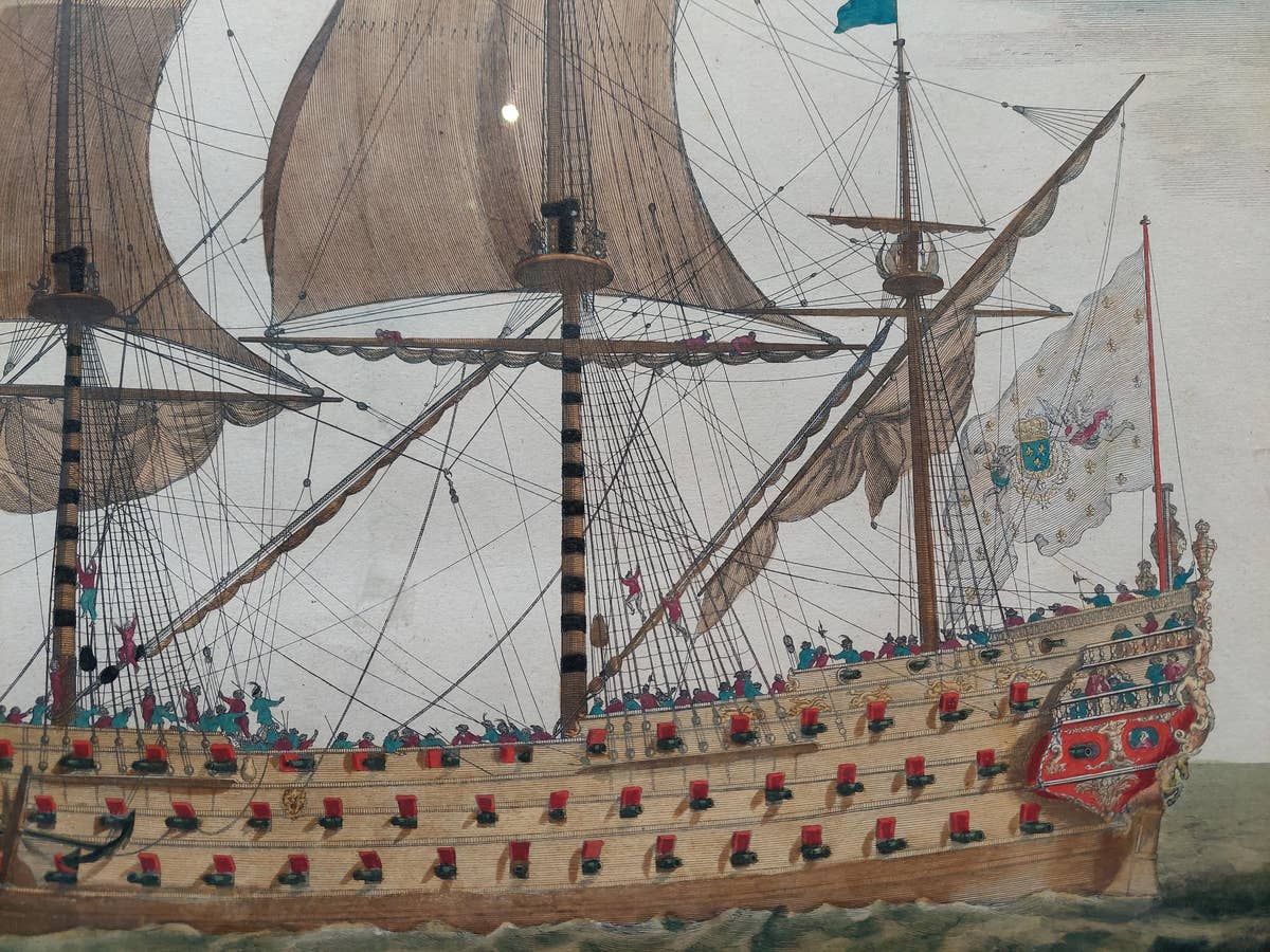 Antique Print of a Naval Vessel by Mortier '1695'