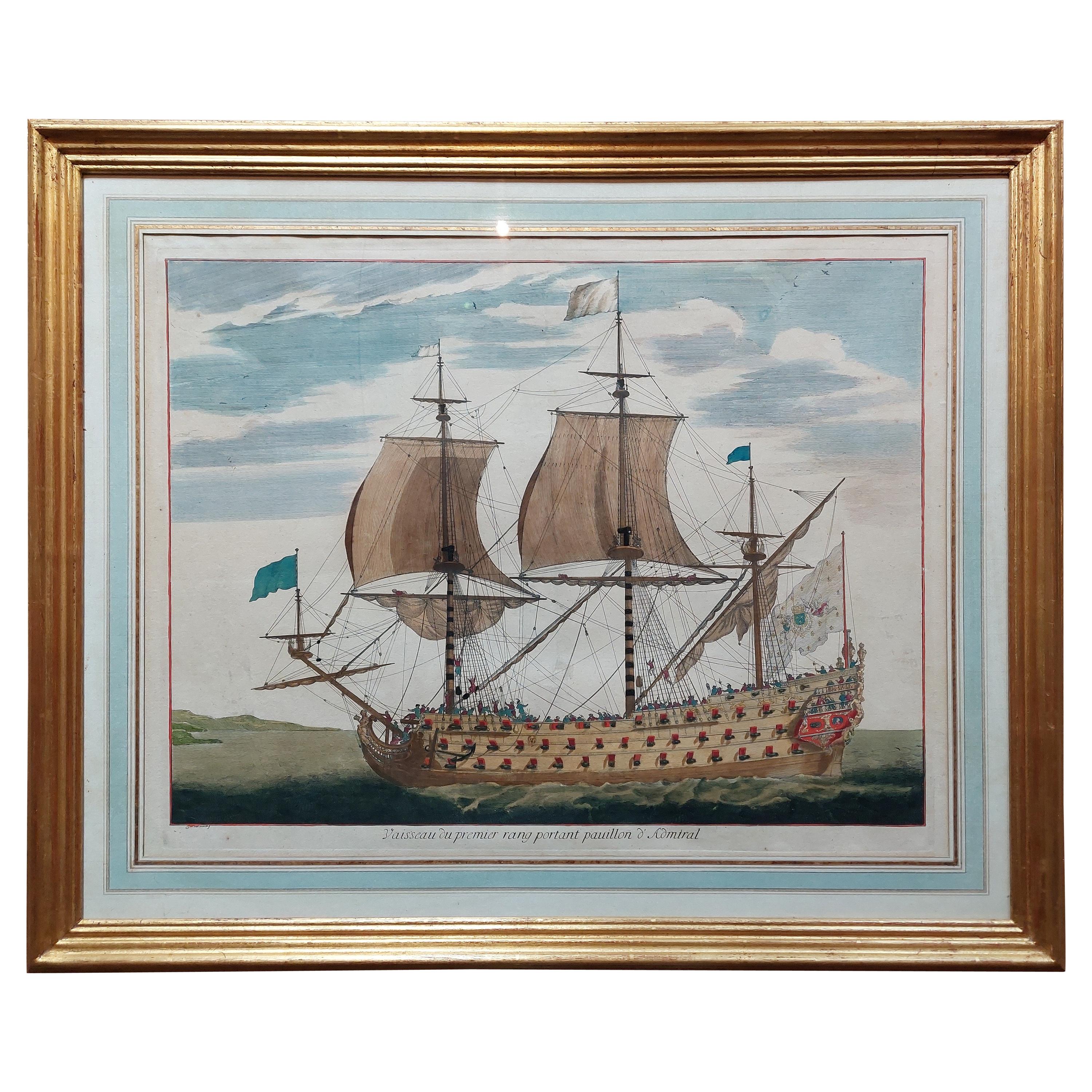 Antique Print of a Naval Vessel by Mortier '1695' For Sale