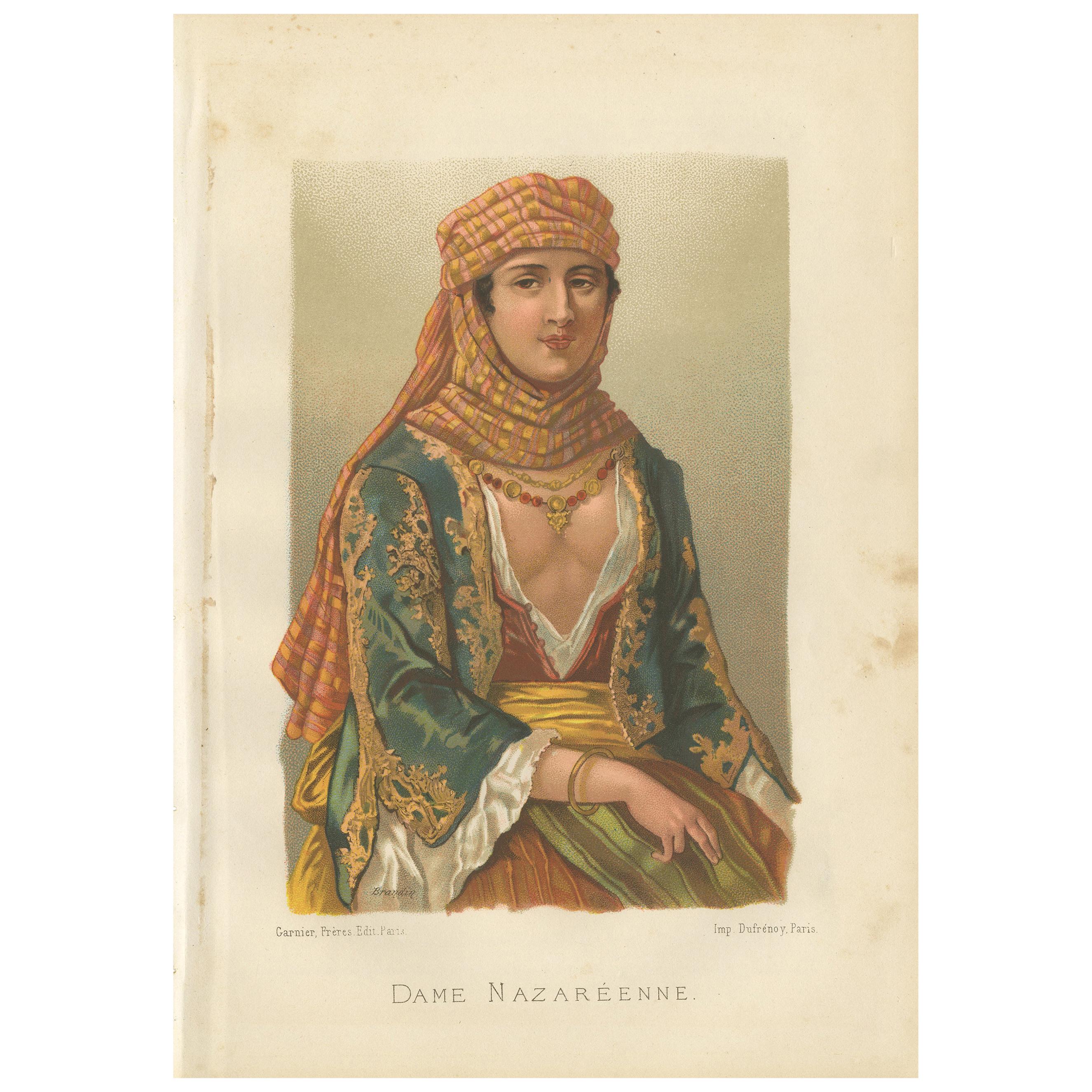 Antique Print of a Nazarene Woman by Grégoire, 1883 For Sale