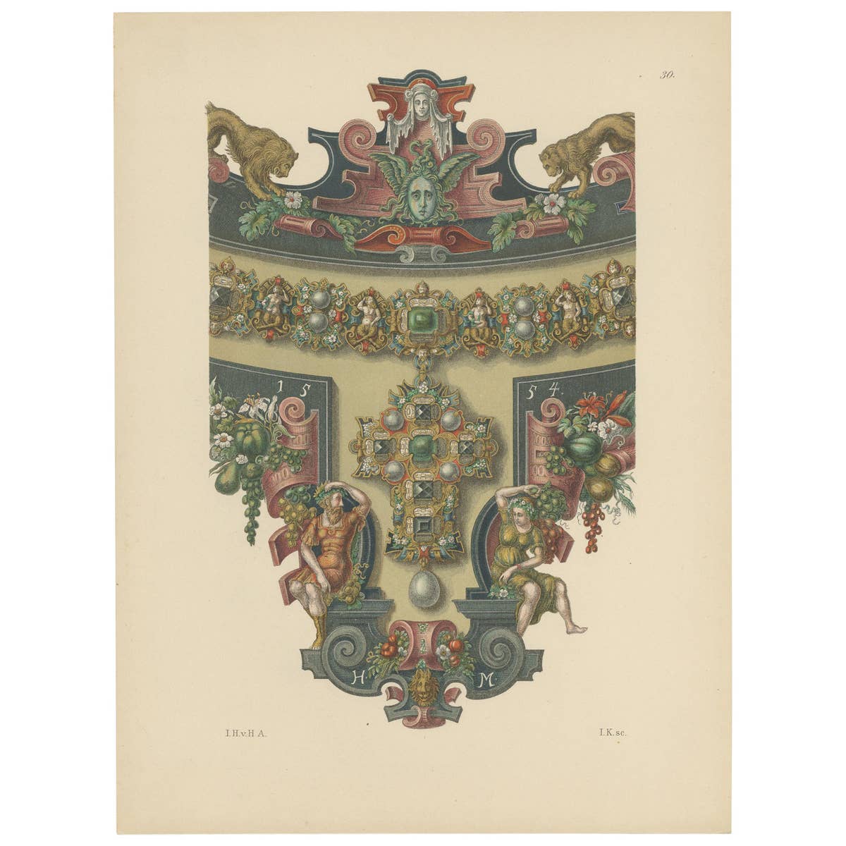Antique Print of a Necklace with Decorative Elements by Hefner-Alteneck '1890'