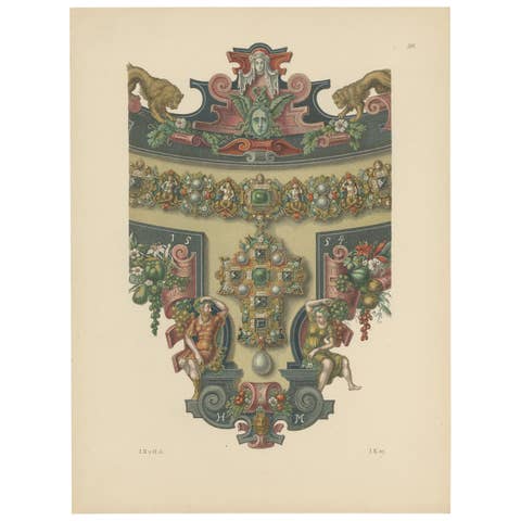 Antique Print of a Necklace with Decorative Elements by Hefner-Alteneck '1890'