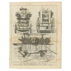 Antique Print of a New Carriage for a Fire Engine, 1791