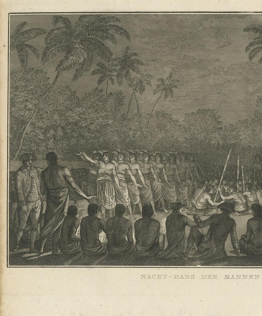 Dutch Antique Print of a Night Dance by Men from Hapaee by Cook, 1803 For Sale