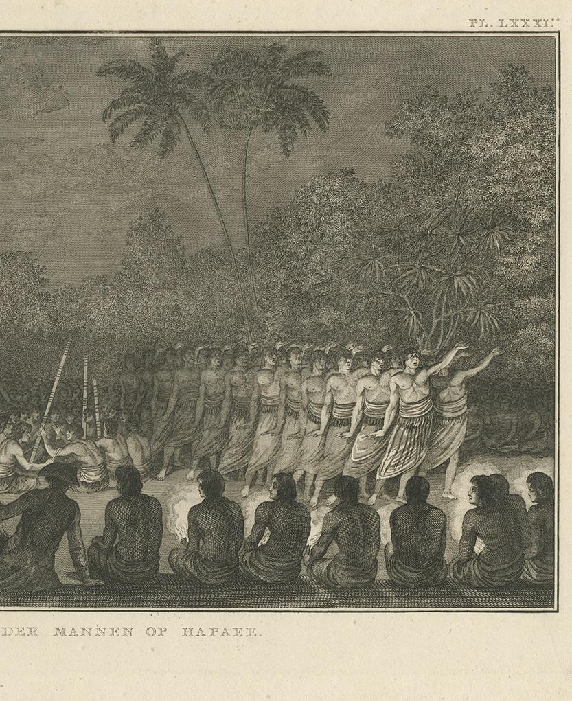 Antique Print of a Night Dance by Men from Hapaee by Cook, 1803 In Good Condition For Sale In Langweer, NL
