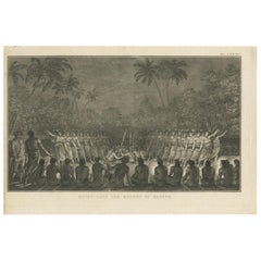 Antiker antiker Druck eines Nachttanzes von Männern aus Hapaee von Cook, 1803