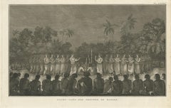 Grabado antiguo de un baile nocturno de mujeres de Hapaee por Cook, 1803