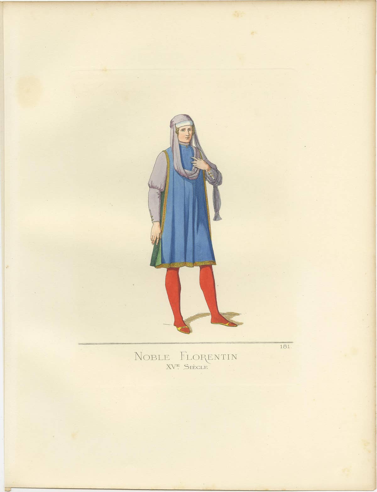 Antique Print of a Nobleman from Florence, 15th Century, by Bonnard, 1860