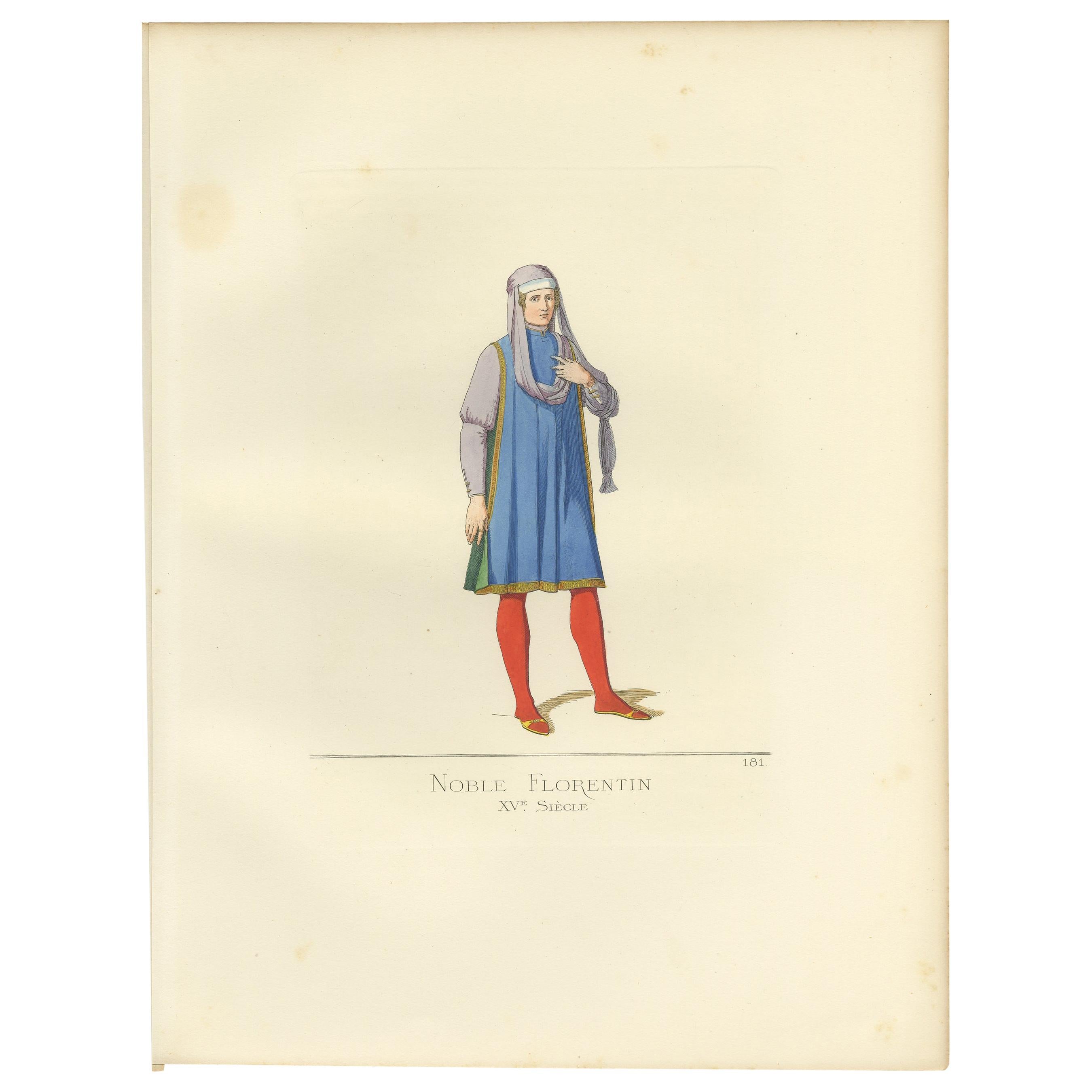 Antique Print of a Nobleman from Florence, 15th Century, by Bonnard, 1860 For Sale