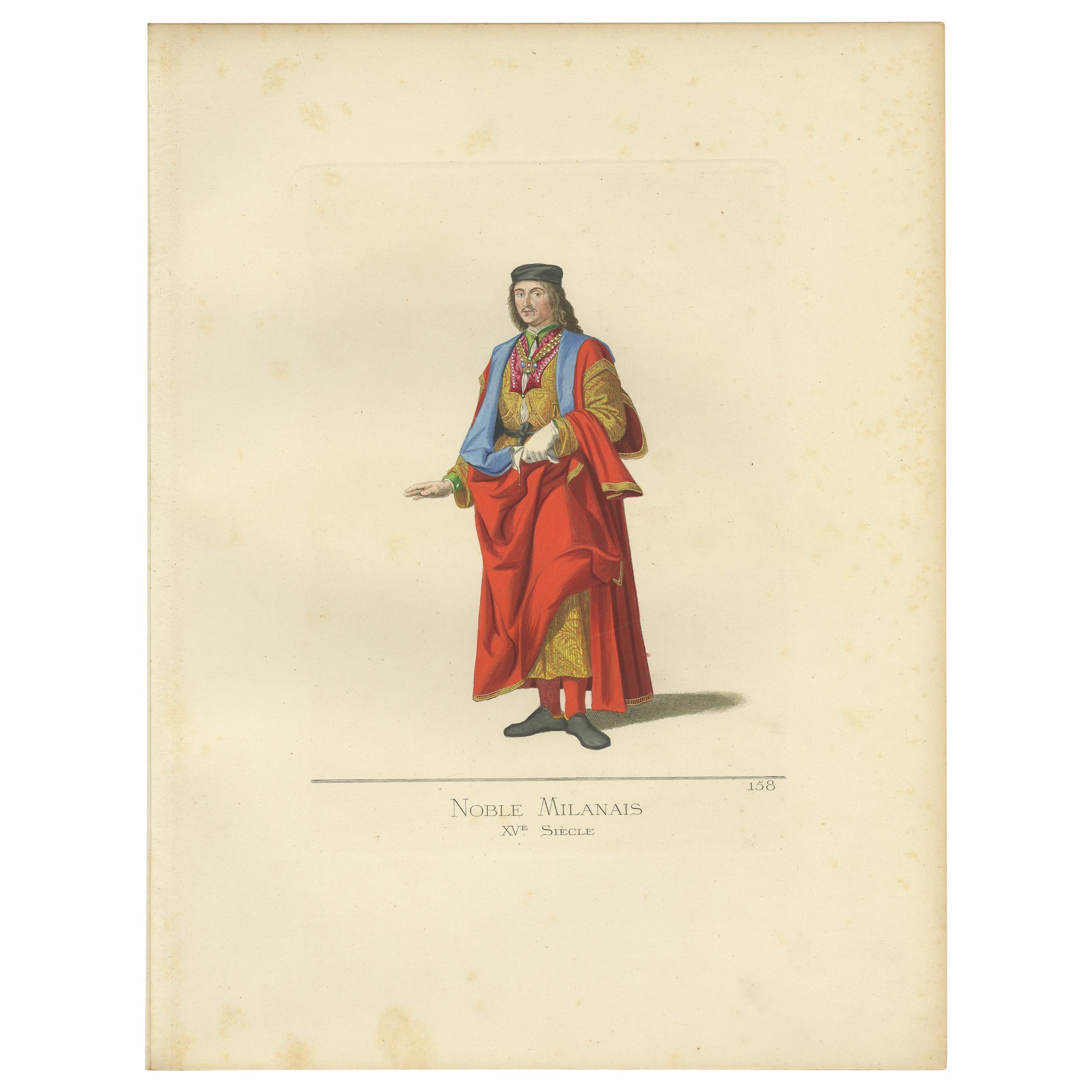 Antique Print of a Nobleman from Milan, 15th Century, by Bonnard, 1860 For Sale