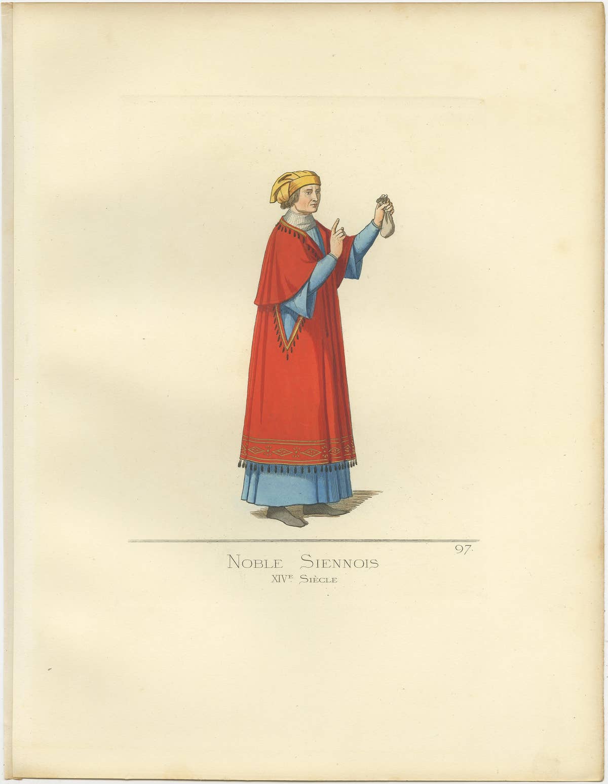 Antique Print of a Nobleman from Siena, Italy, 14th Century, by Bonnard, 1860