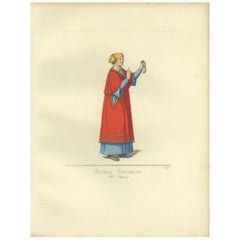 Antique Print of a Nobleman from Siena, Italy, 14th Century, by Bonnard, 1860