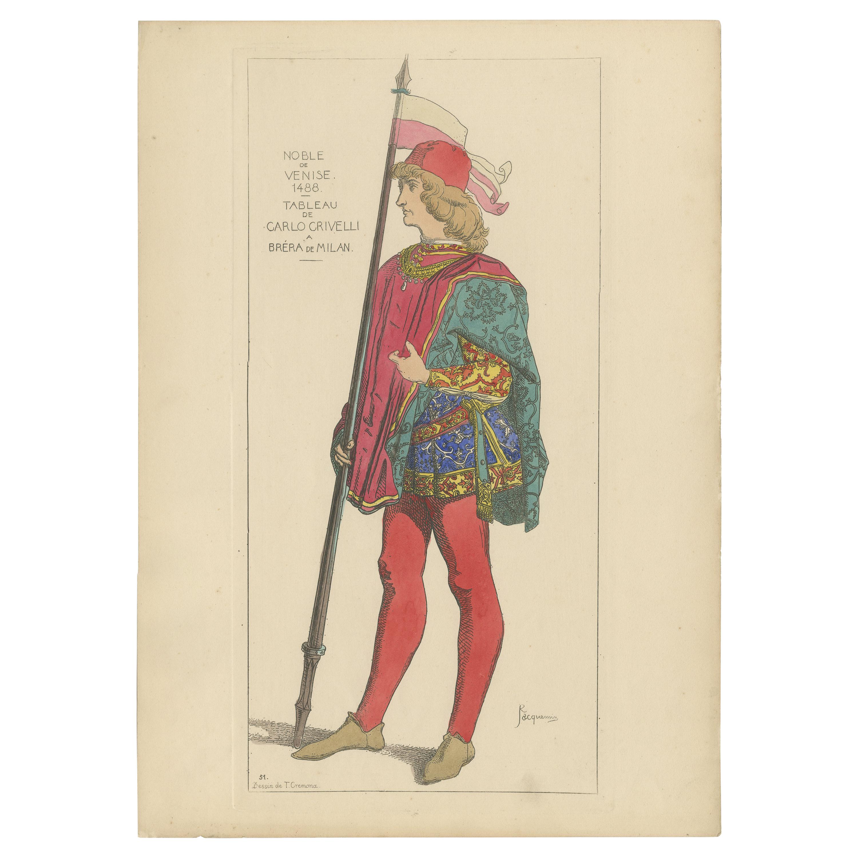 Antique Print of a Nobleman from Venice by Jacquemin 'c.1870' For Sale
