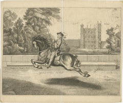Antique Print of a Nobleman Galloping past Bolsover Castle in Derbyshire