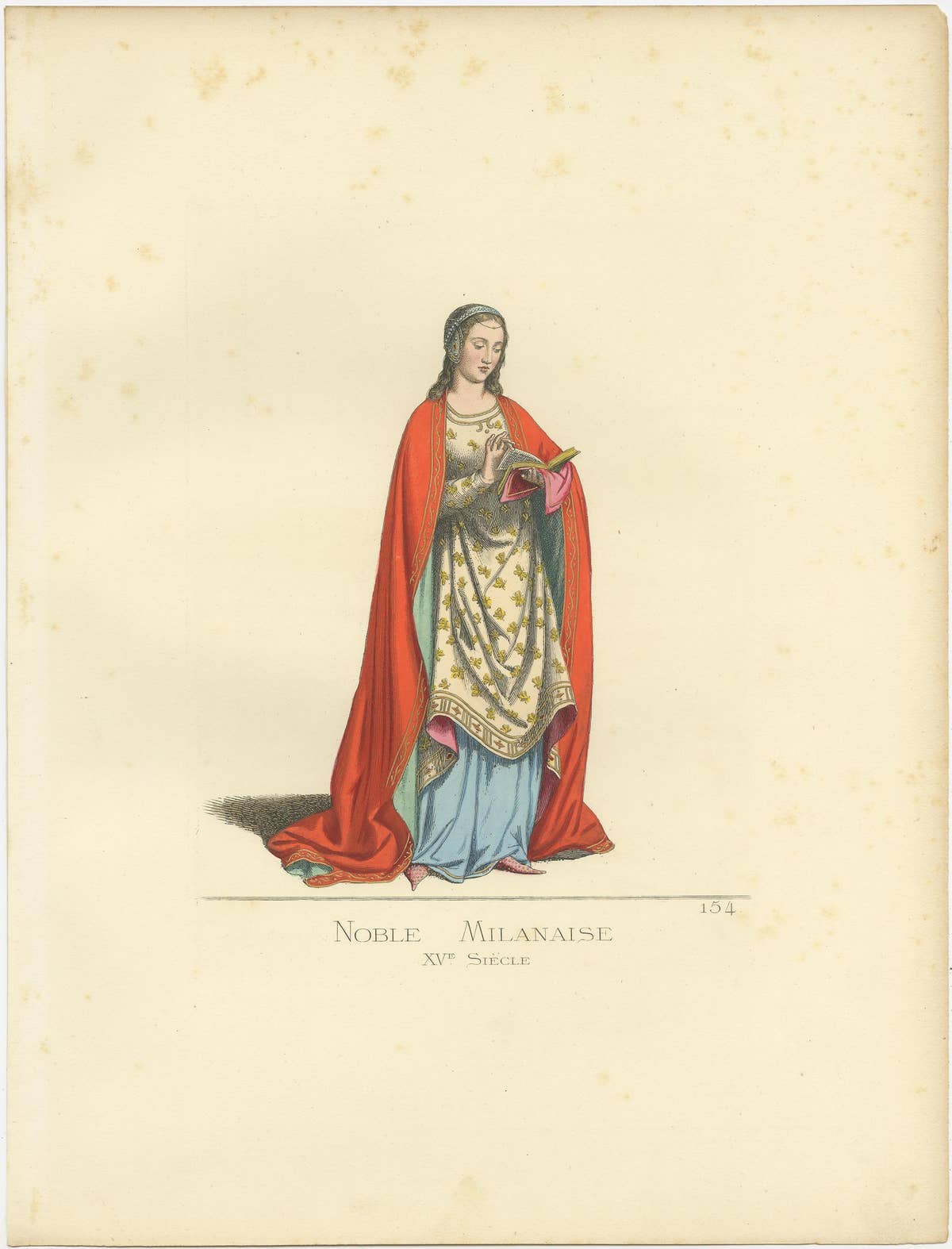 Antique Print of a Noblewoman from Milan in Italy, by Bonnard, 1860