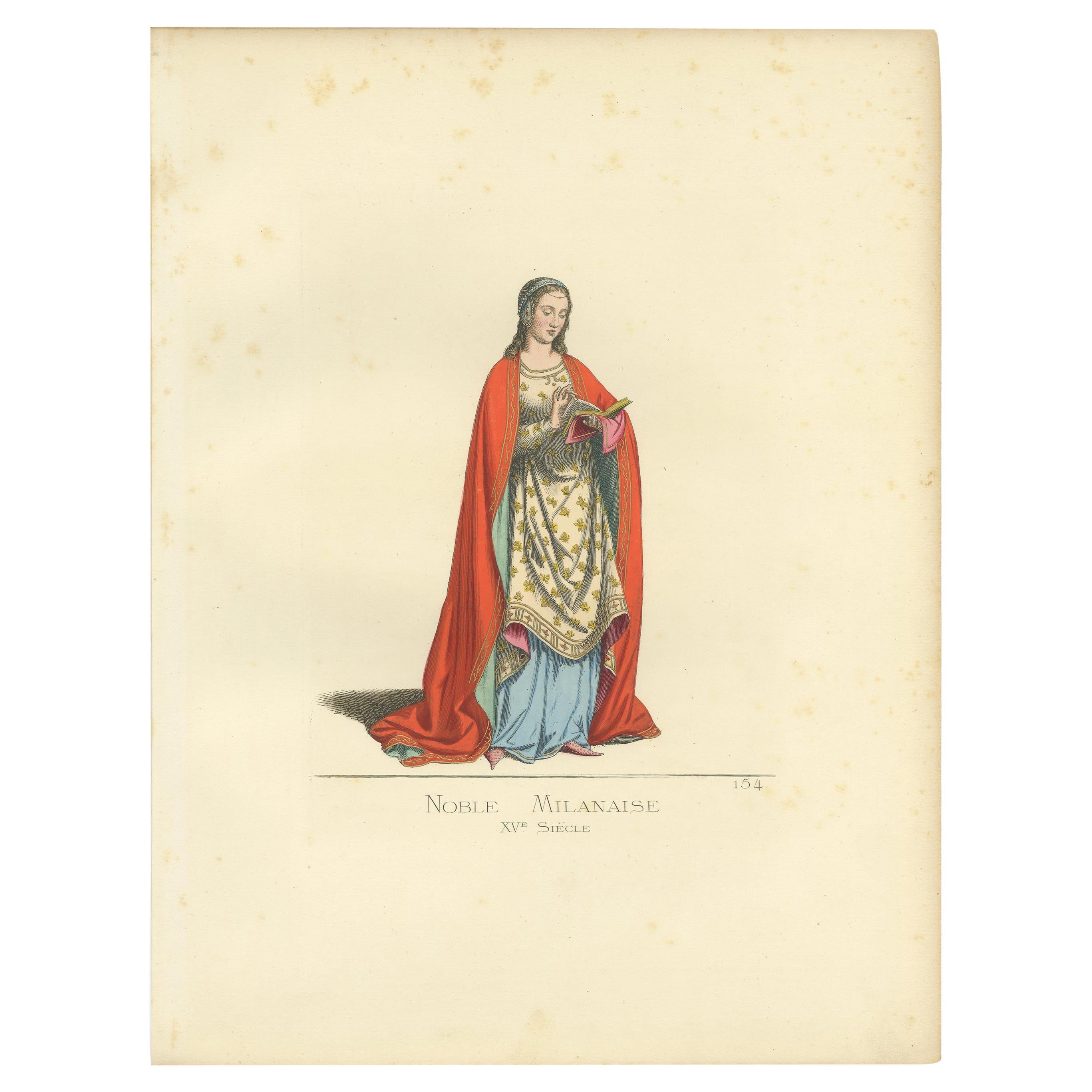 Antique Print of a Noblewoman from Milan in Italy, by Bonnard, 1860 For Sale