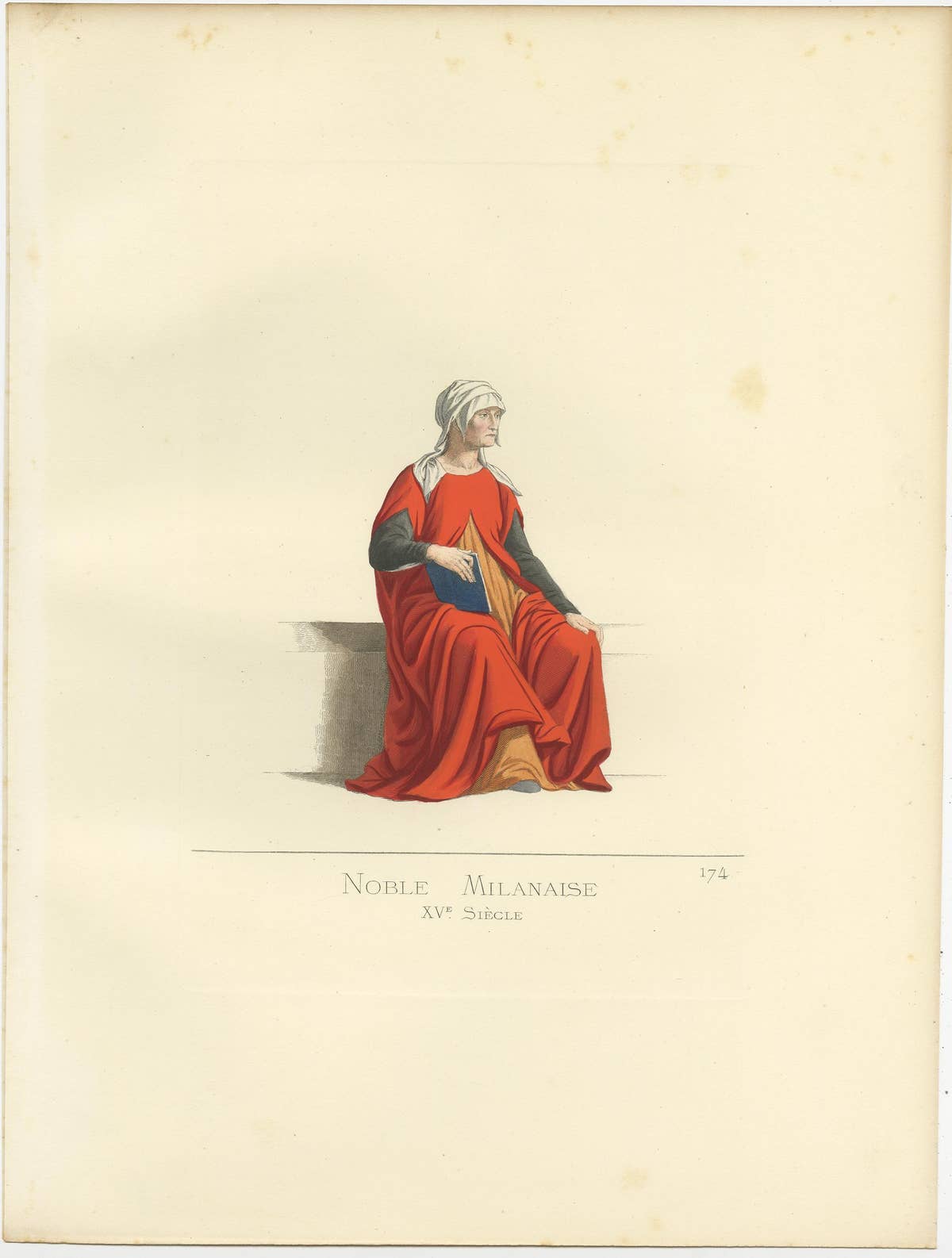 Antique Print of a Noblewoman from Milan, Italy by Bonnard, 1860