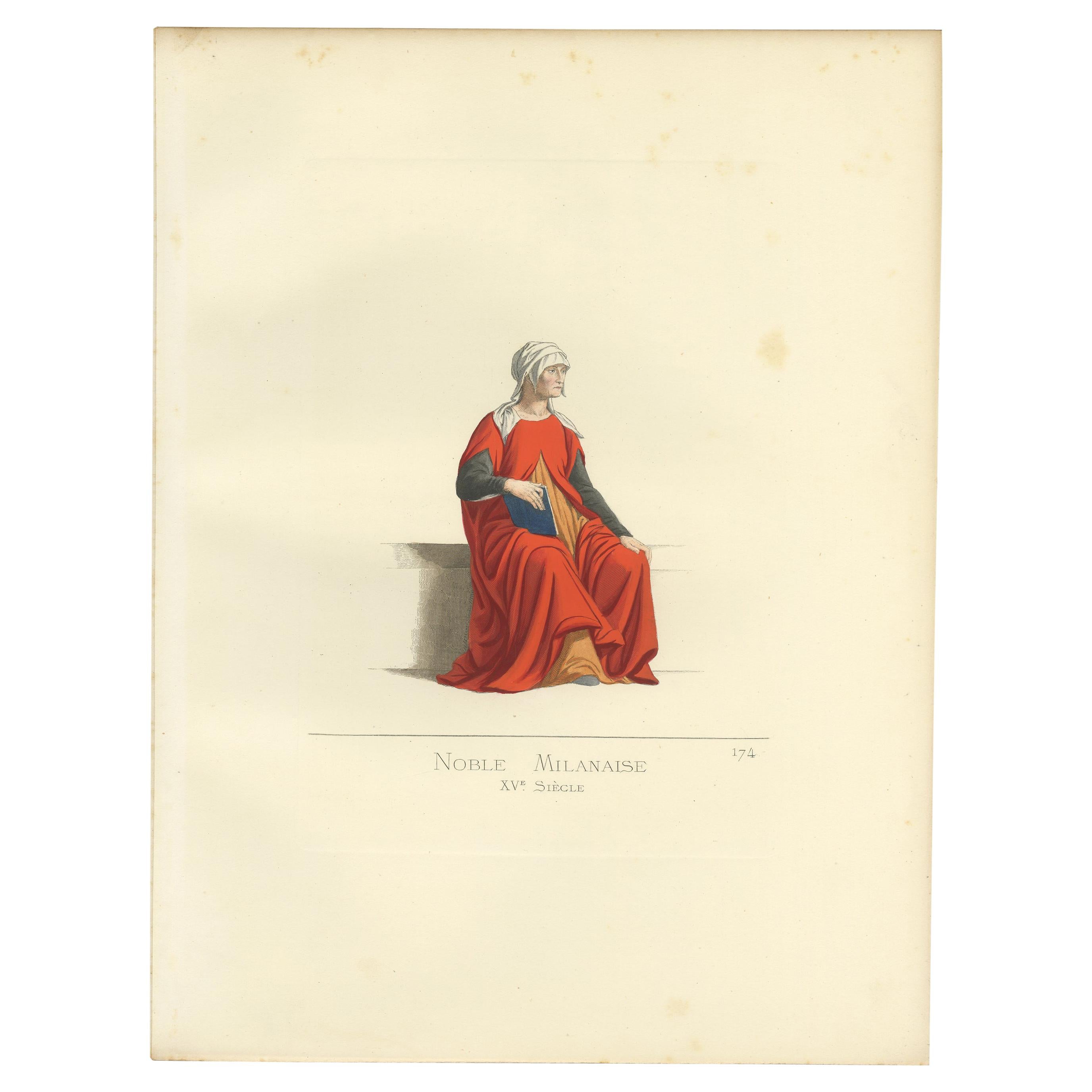 Antique Print of a Noblewoman from Milan, Italy by Bonnard, 1860 For Sale