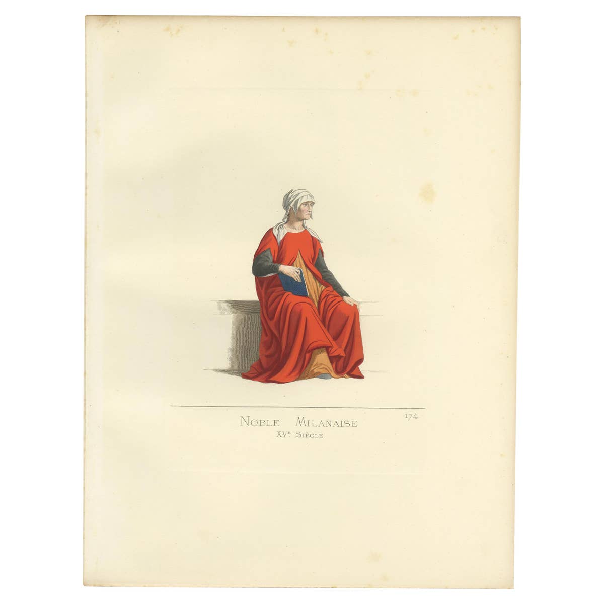 Antique Print of a Noblewoman from Milan, Italy by Bonnard, 1860