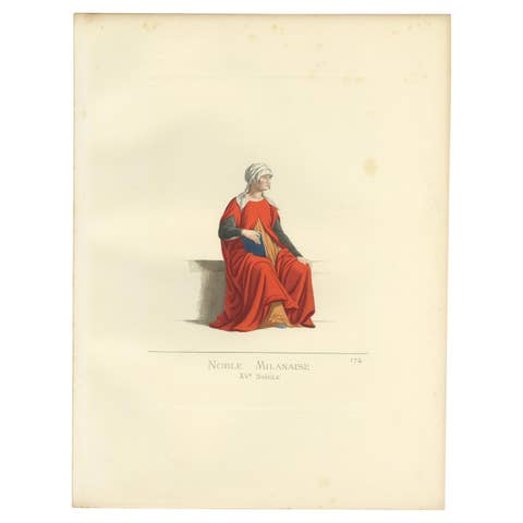 Antique Print of a Noblewoman from Milan, Italy by Bonnard, 1860