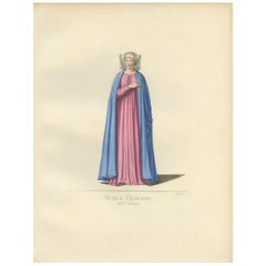 Antique Print of a Noblewoman from Rome, Italy, 14th Century, by Bonnard, 1860