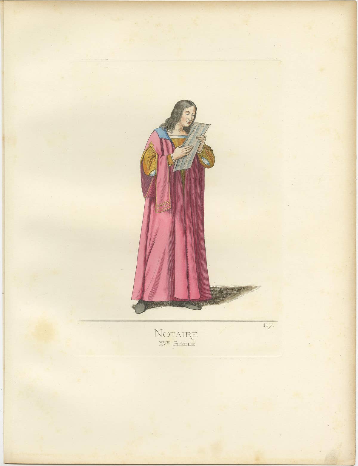 Antique Print of a Notary, Italy, 15th Century, by Bonnard, 1860