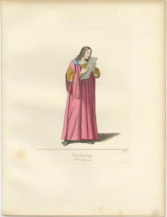 Impression ancienne d'un notaire, Italie, 15e siècle, par Bonnard, 1860