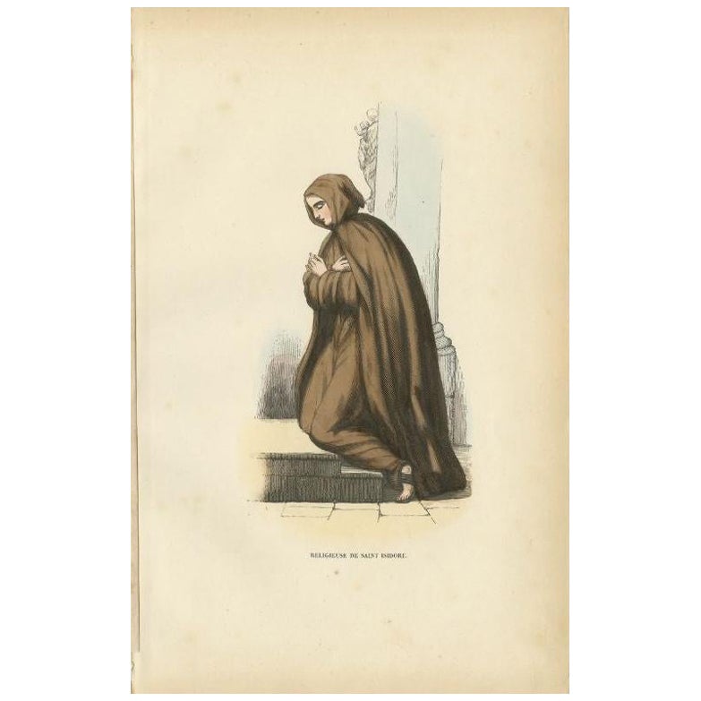 Antiker Druck einer Nun aus dem Orden des Heiligen Isidore, 1845
