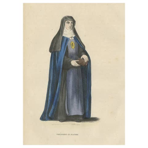 Antique Print of a Nun of Order of Visitation of Holy Mary in Flandres, Belgium