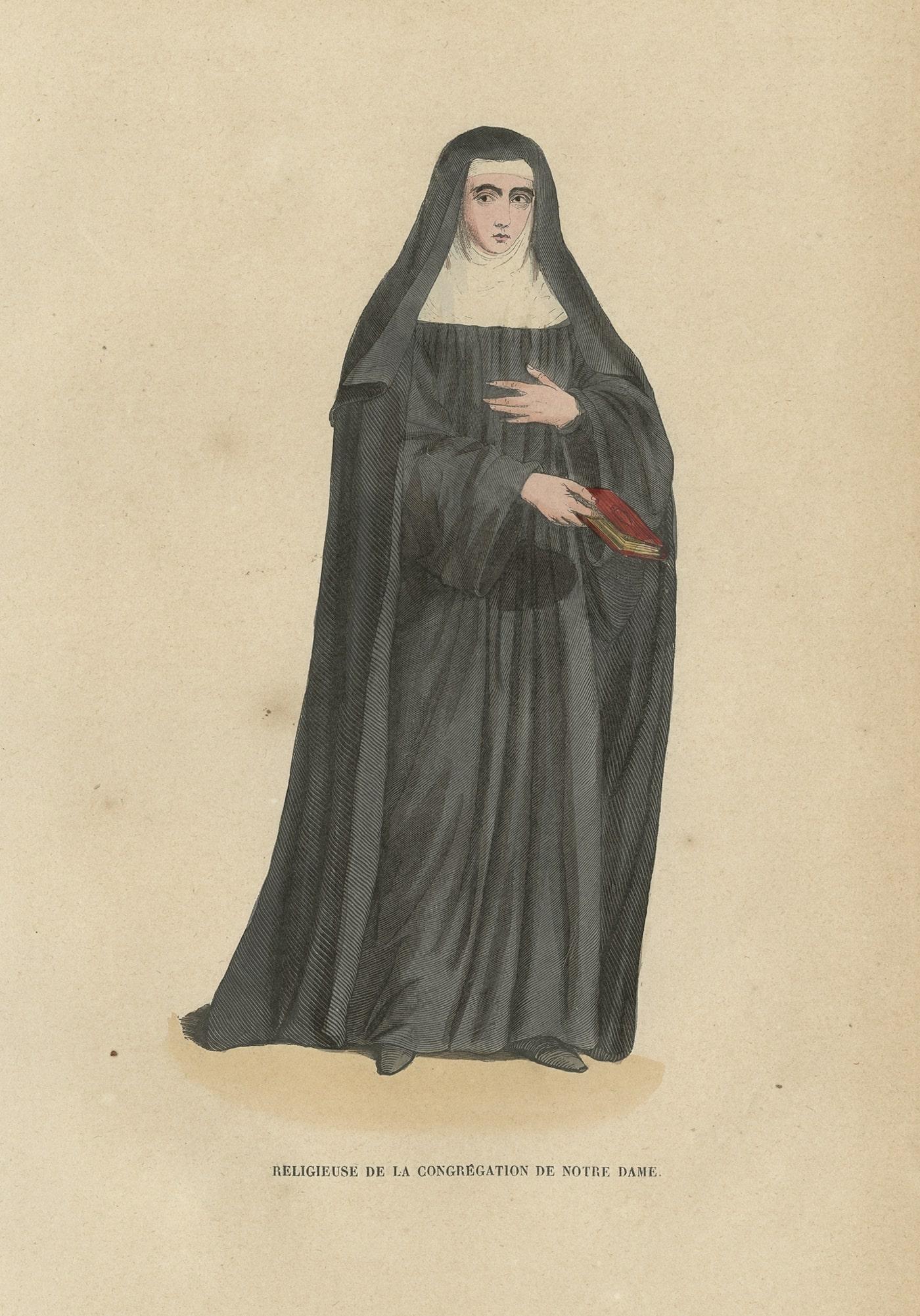 Paper Antique Print of a Nun of the Canonesses of St. Augustine, 1845 For Sale