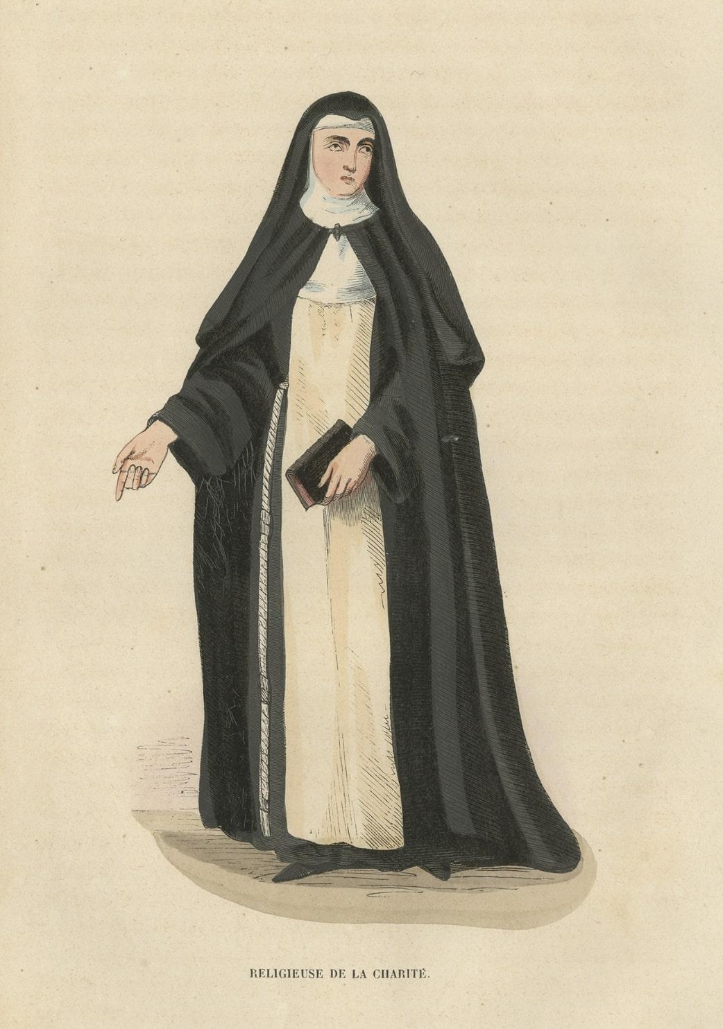 Paper Antique Print of a Nun of the Order of Charity, 1845 For Sale
