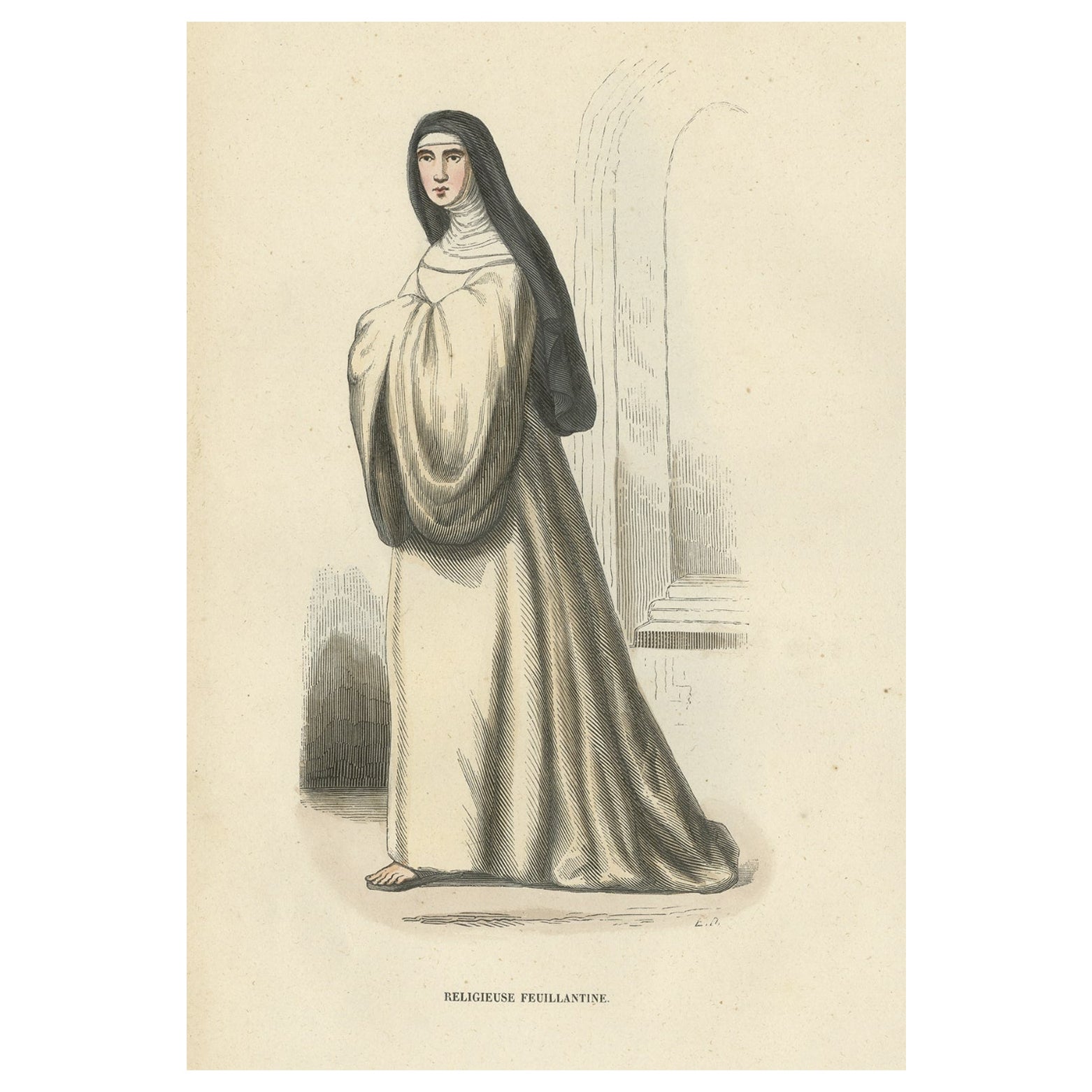 Antiker Druck einer Nun des Ordens der Feuillantines, 1845