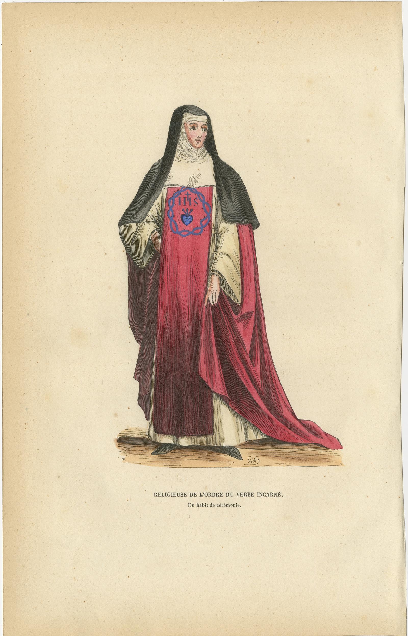 19th Century Antique Print of a Nun of the Order of Incarnate Word & Blessed Sacramen
