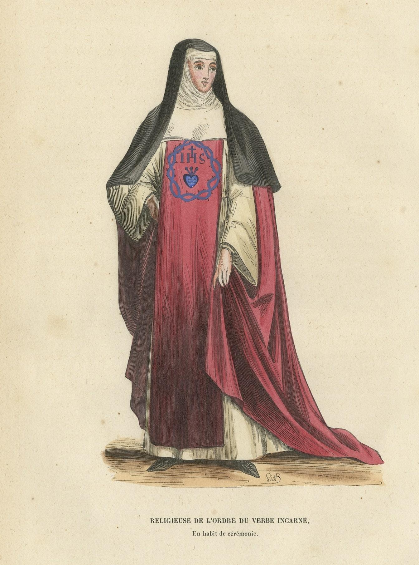 Paper Antique Print of a Nun of the Order of Incarnate Word & Blessed Sacramen