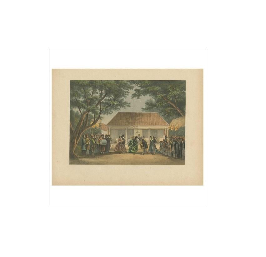 Antique Print of a Party in Batavia by M.T.H. Perelaer, 1888 In Good Condition For Sale In Langweer, NL