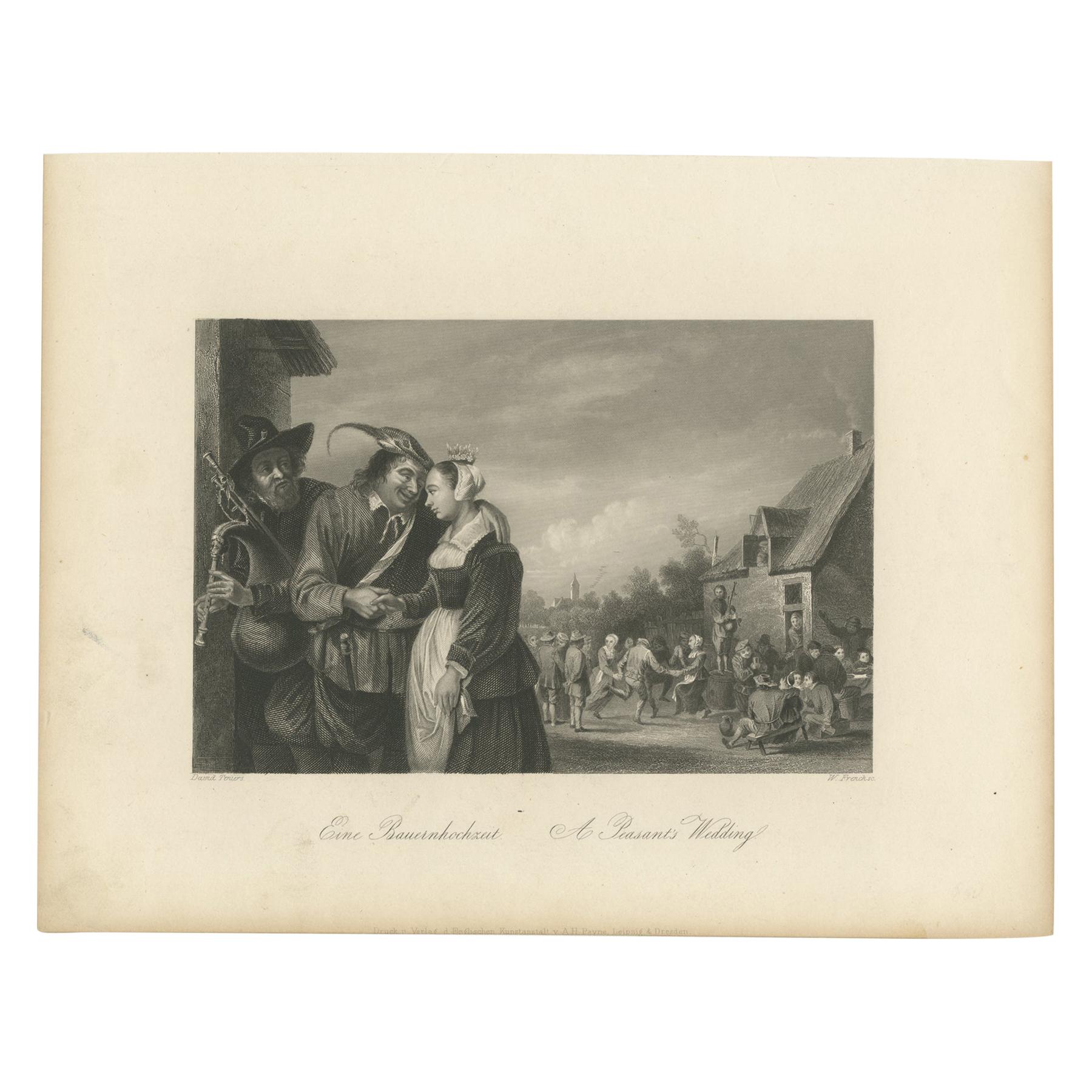 Antique Print of a Peasant Wedding by French, 'c.1850'