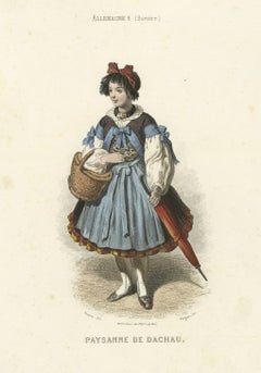 Antique Print of a Peasant Woman from Dachau Near München in Germany, 1850