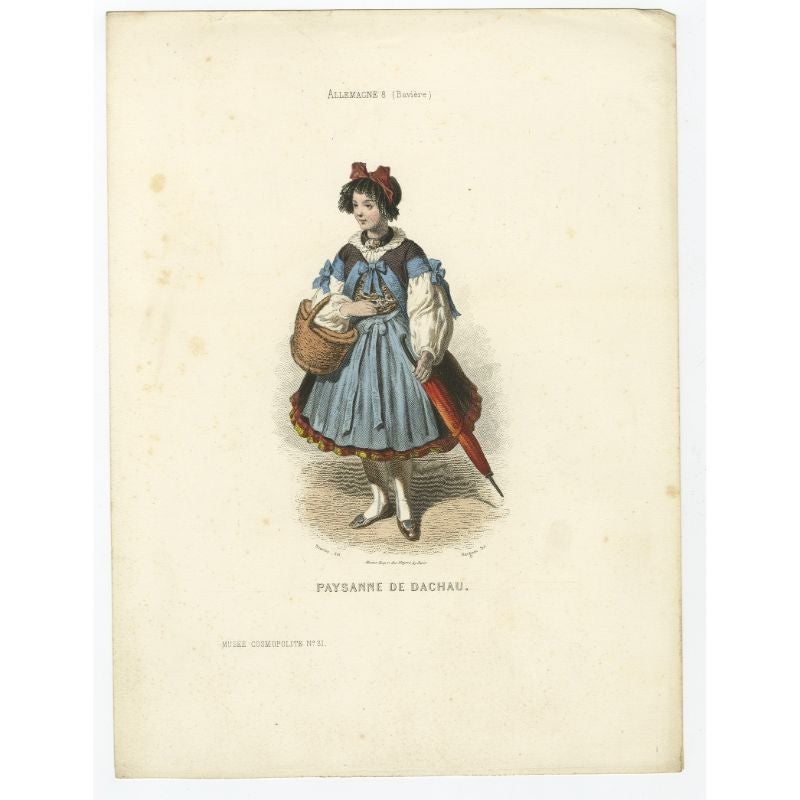 Antique Print of a Peasant Woman from Dachau Near München in Germany, 1850 In Good Condition For Sale In Langweer, NL