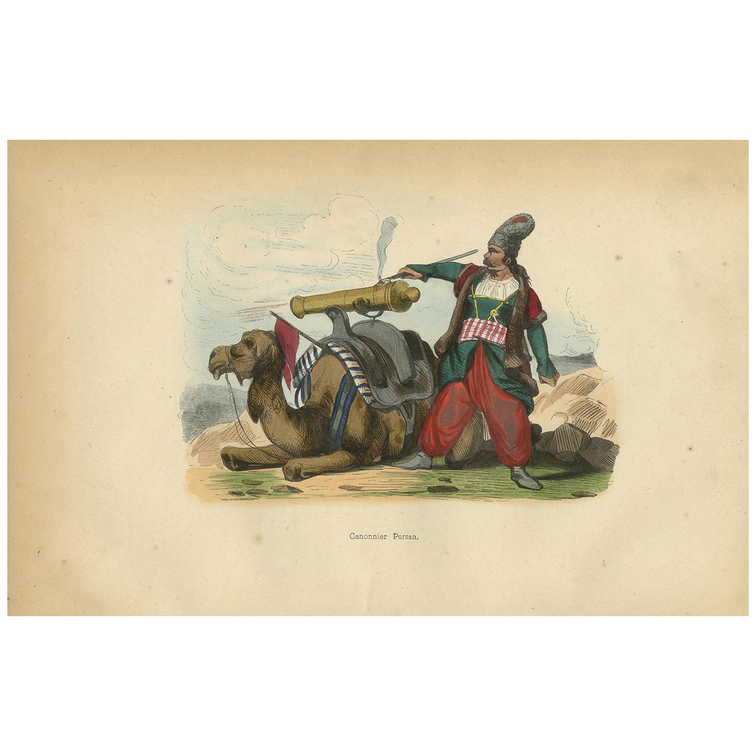Antique Print of a Persian Gunner by Wahlen '1843' For Sale
