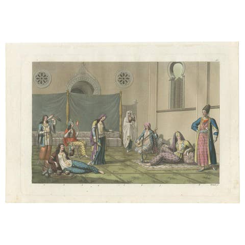 Antique Print of a Persian Harem by Ferrario '1831'