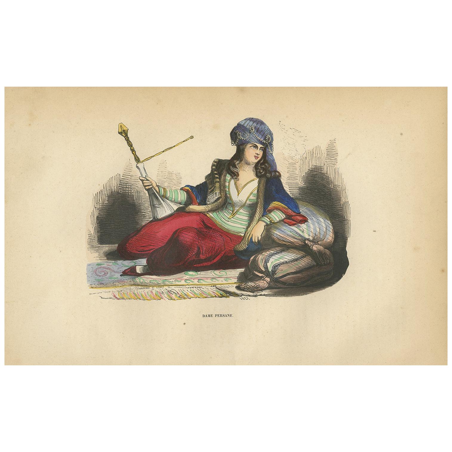 Antique Print of a Persian Lady by Wahlen, 1843 For Sale