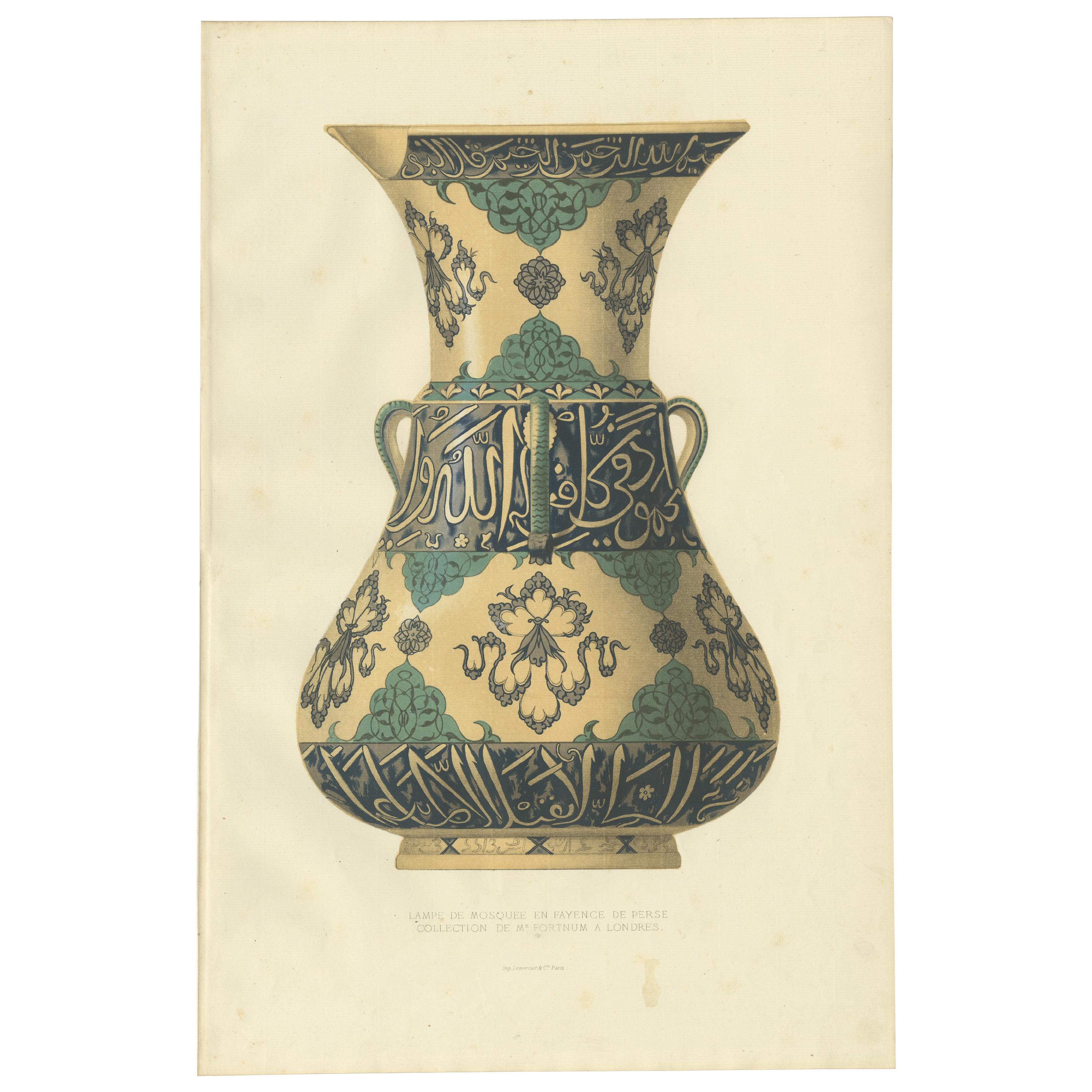Antique Print of a Persian Mosque Lamp by Delange '1869' For Sale