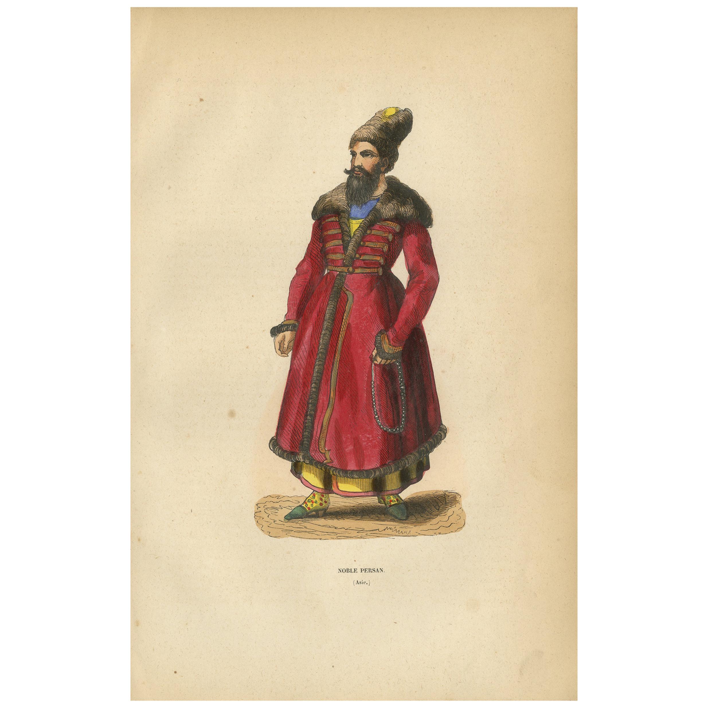 Antique Print of a Persian Nobleman by Wahlen, 1843 For Sale